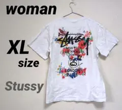 レディース服 xl stussy ホワイト tシャツ 花柄プリント 半袖 トップ