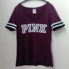 ピンク Ｖネック 半袖 Ｔシャツ 英字 S 深紫 トップス パープルのサムネイル
