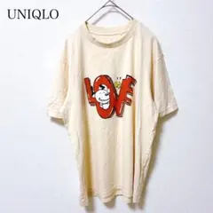 ユニクロ ピーナッツ スヌーピー プリント 半袖 Tシャツ (L) ベージュ
