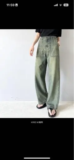 「JAVAジャバコラボ」ヴィンテージ加工ハイウエストベイカールーズデニムパンツ