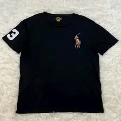POLO ポロ馬 刺繍 L ブラック Tシャツ ビッグロゴ ワッペン 古着 ポロ