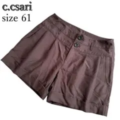 ショートパンツ 61 カーキ ダブルボタン 薄手 春夏 脚長 細見え ニッセン