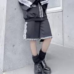 【新品】しまむら × ぬた。 チェック柄サイドライン フリルハーフパンツ M