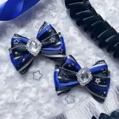 ヘアアクセサリー　リボン　黒色　青色