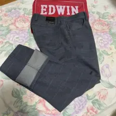 未使用W90-92cmEDWIN E03WFグレンチェック5Pストレッチパンツ
