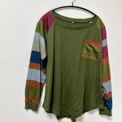 マルチカラー袖 切替デザイン 長袖トップス L 海外 古着