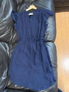 H&M ネイビー ドット柄 半袖ワンピース 38サイズ