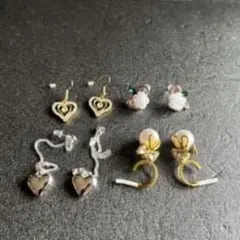 イヤリング 4ペアセット ハートと花デザイン