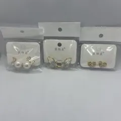 パールリボンデザインピアスセット