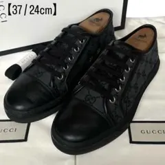 【付属品完備/極美品】GUCCI 37 GG レザー キャンバス スニーカー 黒
