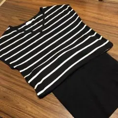 セシルマクビー　ニットボーダーミニワンピース　半袖　タイト　Vネック　春　夏　M