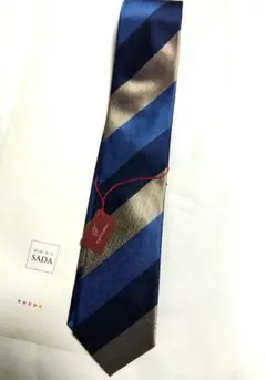 PATURA 青と銀のストライプ ネクタイ 新品（オーダースーツSADA）