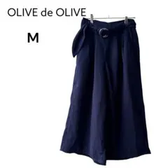 オリーブデオリーブ タックワイドパンツ M ネイビー ハイウエスト リボン