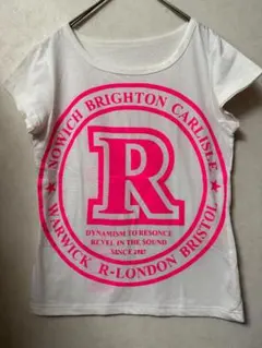 #4714 R-LONDON サイズS ホワイト×ピンク ロゴTシャツ