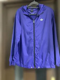 adidas 紫 フード付きナイロンジャケット Lサイズ