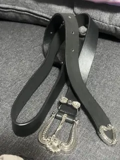 ブラックレザー ベルト シルバーバックル サブカル