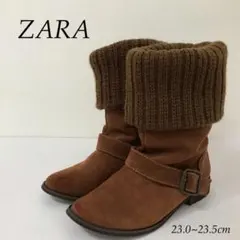 ブラウン スエード ショートブーツ ニット折り返し