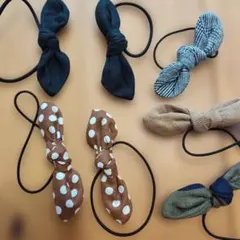 ヘアアクセサリーまとめ売り　ヘアゴム　セット　リネン　コットン　シックカラー