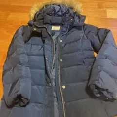 ZARAダウンコート11/12 152センチネイビー　ファー付き※エコメルカリ便