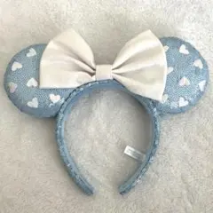 ミッキー耳カチューシャ 水色 ハート模様