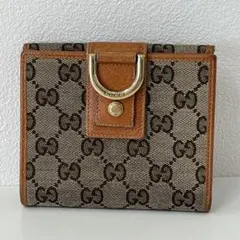 極美品 オールドグッチ 二つ折り財布 がま口 ネイビー グッチ