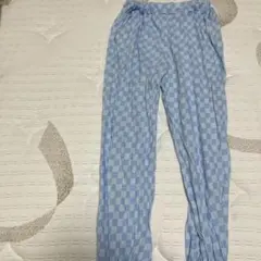 水色チェック柄長ズボン 130cm