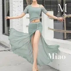 ベリーダンス 社交ダンス　レッスン着　レッスンウェア　M 黄緑　2点セット