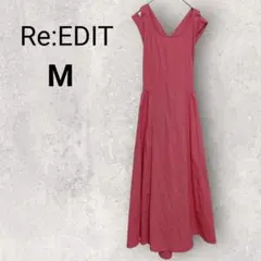 リエディ ノースリーブ ロングフレアワンピース M ピンク 無地 リゾート 旅行