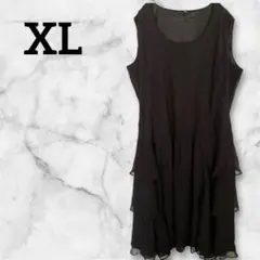 フリルワンピース 黒【XL】ノースリーブ シフォン生地 オケージョン 海外古着