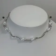 ハンドメイド　ネックレス　チョーカー パールビーズ　メタルビーズ　星