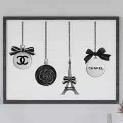 H118 アートポスター CHANEL インテリア モノクロ リボン 大人可愛い