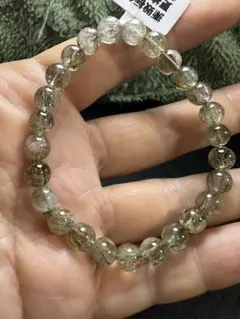 グリーン　トルマリン　ルチルクォーツ　天然石ビーズブレスレット 透明/グリーン