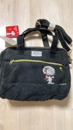 スヌーピーボア生地口金ミニショルダーバッグ　黒