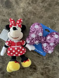 ディズニー　ミニー　ハート　ピンク　ブラック　スクバ　ぬいぐるみバッジ　♡ ディズニー ミニー ぬいぐるみバッチ キーホルダー ピンク