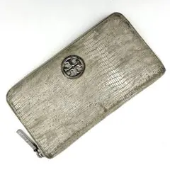 Tory Burch ラウンドジップ ダブルTロゴ 型押しレザー長財布