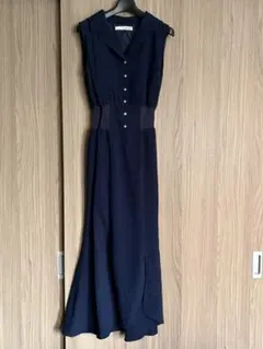 ROYALPARTY ウエストリブノースリーブワンピース　ネイビー