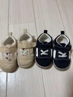 2足セット①ブラック×ホワイト②ベージュキッズスニーカー