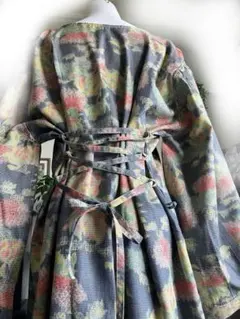 桜*丸様 着物リメイク　編み上げワンピース　紬　一点物