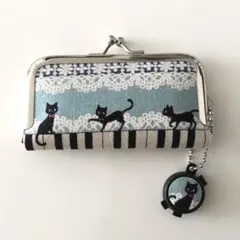 がま口印鑑ケース朱肉付き♡黒猫　ピアノ柄