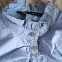 ZARA ライトブルー フリルキラキラ半袖シャツ