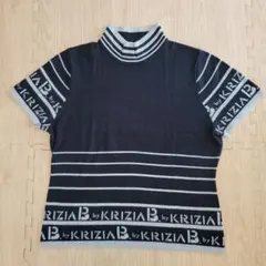 KRIZIA ストライプ ハイネック アンゴラ混 半袖セーター