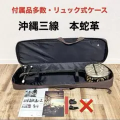 【美品】沖縄本蛇皮三線　ケース、付属品アリ 三線 沖縄三線 本蛇皮強化張り ブラック 初心者向けスタンダードセット