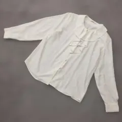 b2584 Feminine【F】フリル付き長袖ブラウス くるみボタン