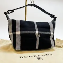 【未使用】バーバリー ハンドバッグ キャンバス 英国チェック ホースロゴ 紺