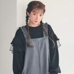 辻希美さんアンジュシャルムAngeCharme　袖フリルプルオーバー　ブラックL