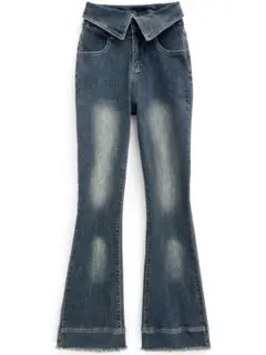 【匿名配送】GRLウエスト折り返しフリンジフレアデニム[ks003] XSサイズ