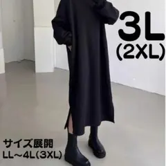 ★次回9/24発送★裏起毛　パーカー　ワンピース　3L　2XL　ロング　黒　韓国