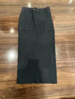 リブ編み 黒 タイトスカート