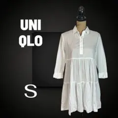 美品✨【UNIQLO】コットンティアードミニワンピース　7分袖　薄手　ティアード