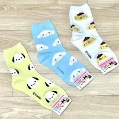 【韓国限定】サンリオソックス 3足セット ポチャッコ シナモン ポムポムプリン